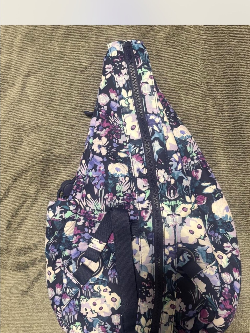 Vera Bradley Navy Floral Sling Backpack with Purple & Cream Accents